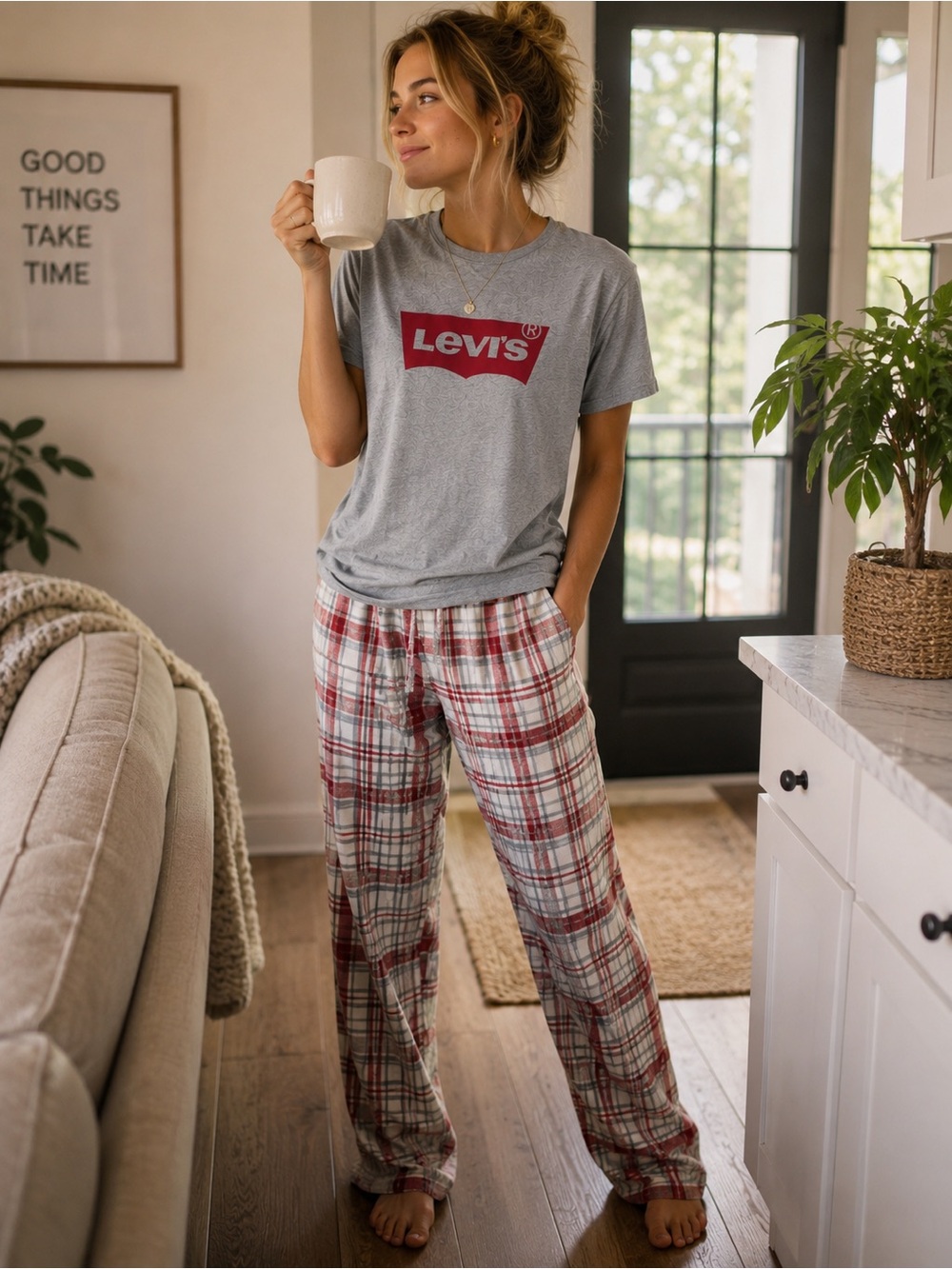 Levi's Gray Long Sleeve Tee with Red Logo